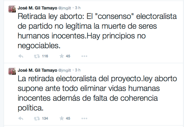 Tweets de Jose María Gil Tamayo, portavoz de la Conferencia Episcopal