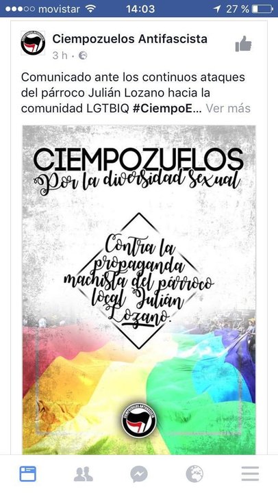 Cartel del colectivo antifascista contra el párroco de Ciempozuelos. 