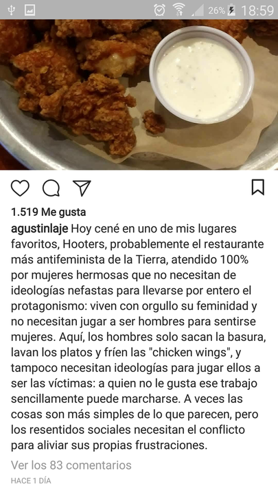 Comentario de Agustín Laje en Instagram. 
