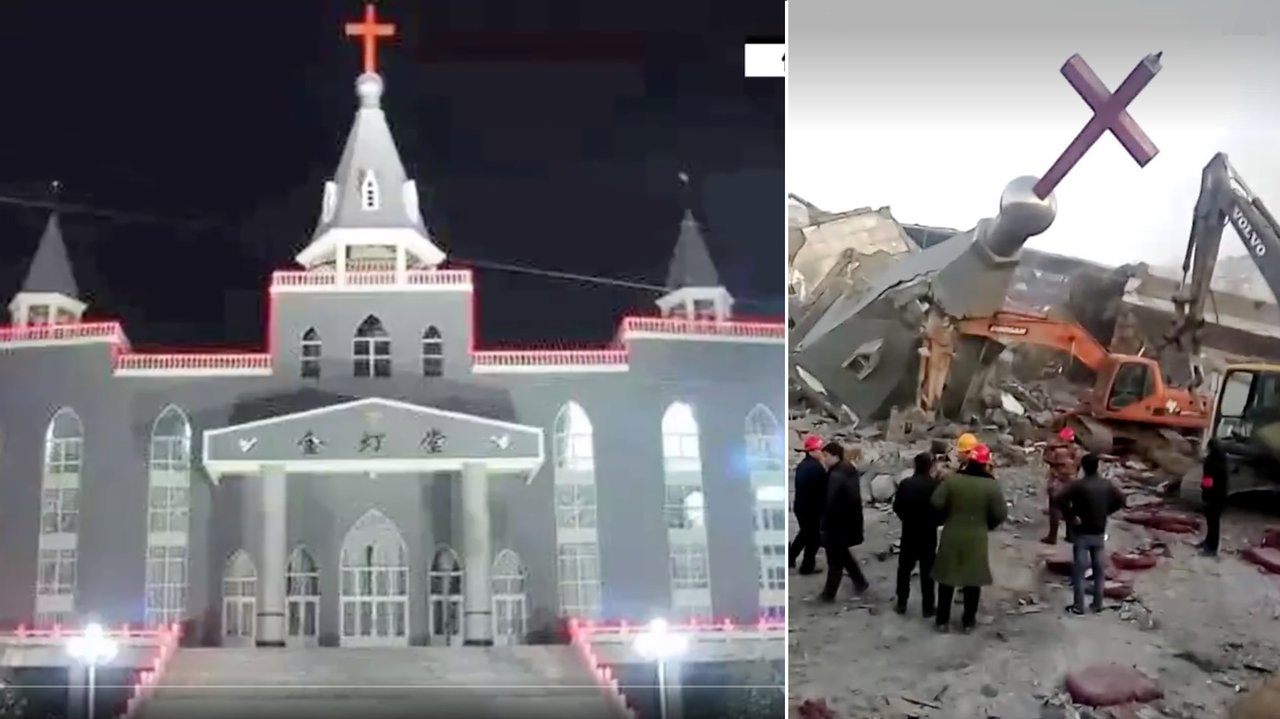 El gobierno chino, demoliendo una Iglesia cristiana.
