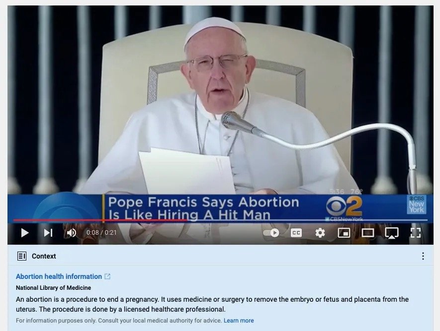 Un video del Papa Francisco en el que se remite a información a favor del aborto. 