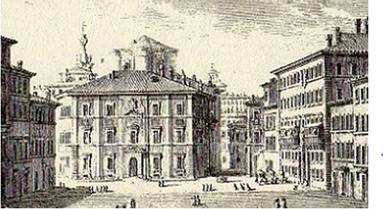 Dibujo de la fachada de Bernini del Palacio de Propaganda Fide en la Piazza de Spagna de Roma. 