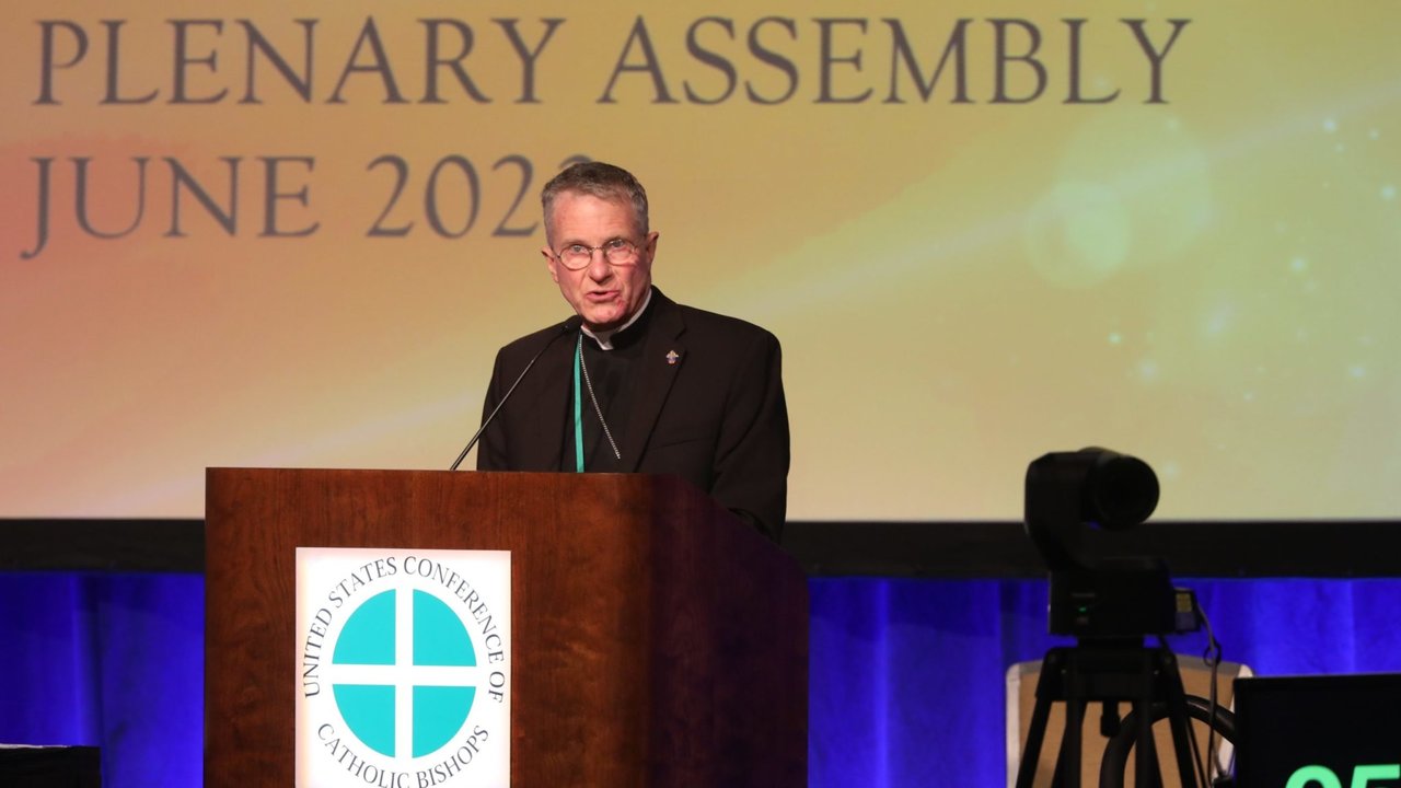 Arzobispo Timothy P. Broglio, en su primer discurso de la Asamblea de los obispos de EE.UU. (OSV News photo/Bob Roller).