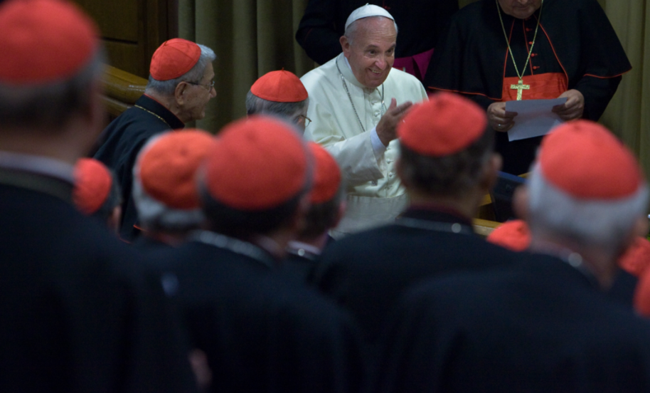 Papa Francisco con cardenales. 