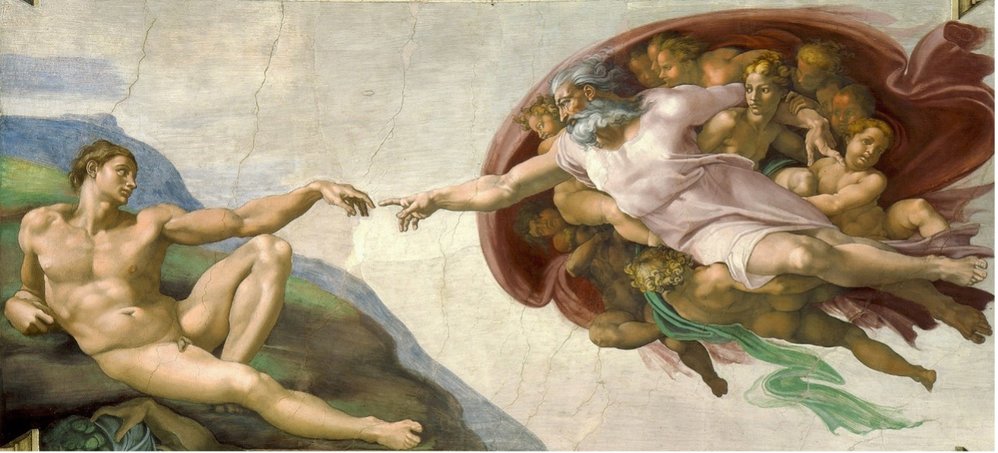      La creación de Adán. Fresco de Miguel Ángel en la Capilla Sixtina (Roma). 