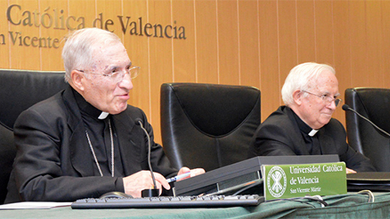 Los cardenales Rouco y Cañizares en la Universidad Católica de Valencia. 