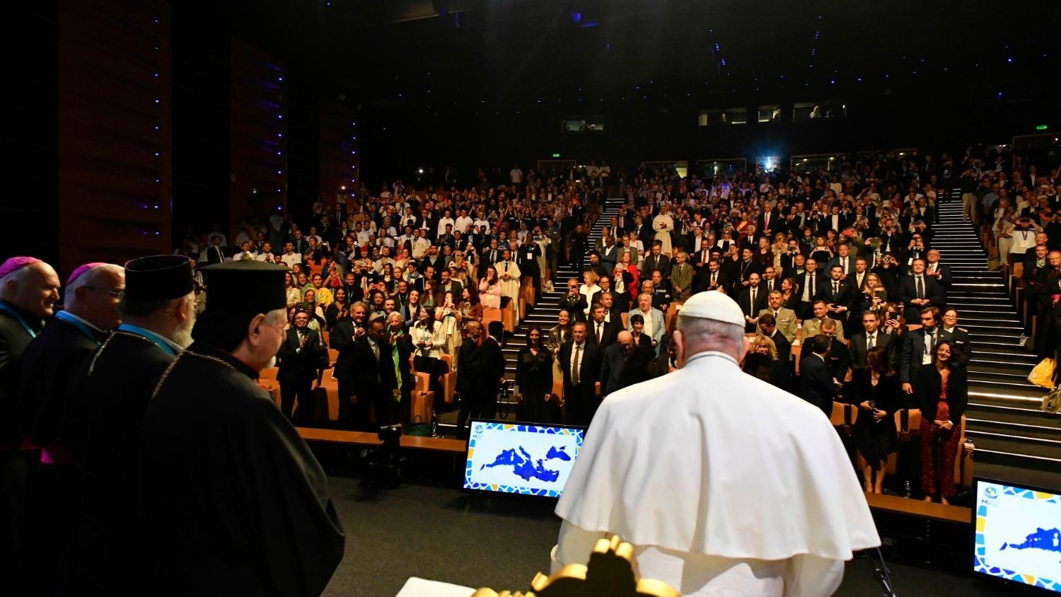 El Papa Francisco durante la sesión conclusiva de los Encuentros Mediterráneos.
